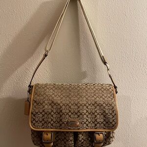 Coach Tan and Brown Signature Shoulder Bag